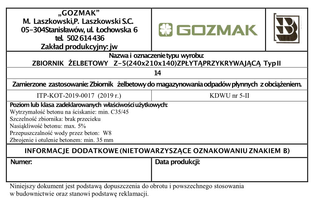 szambo betonowe 5m3 wzmocnione etykieta